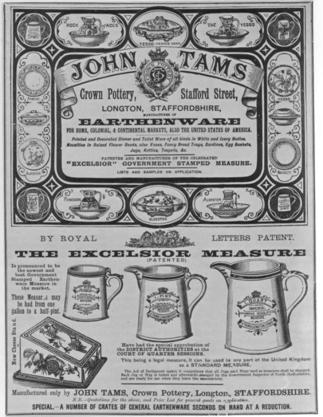 John Tams, Crown Pottery, Stafford Street, Longton