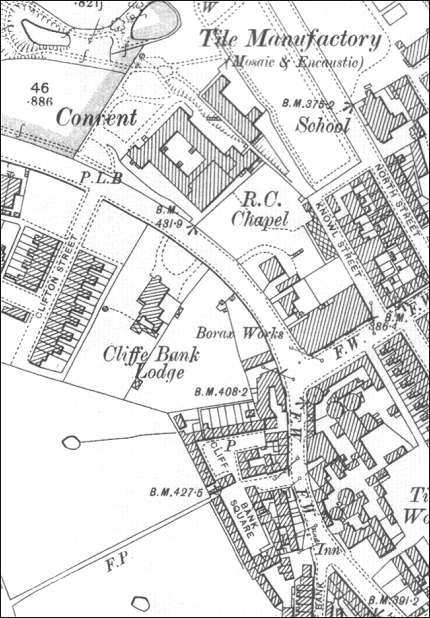 1898 OS map showing Cliffe Bank Lodge - the home built for Thomas Garrett