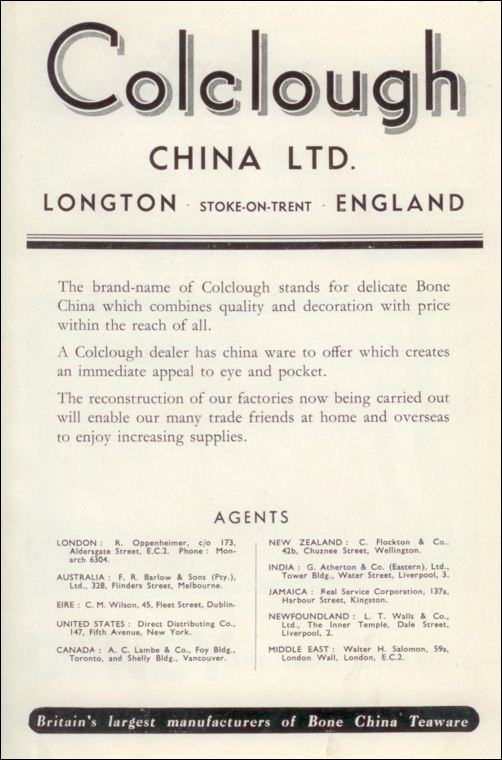 1947 advert for Colclough China Ltd