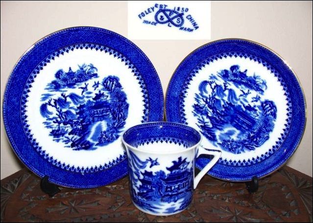 cup, saucer and side plate by Robinson & Son - in a Willow pattern   