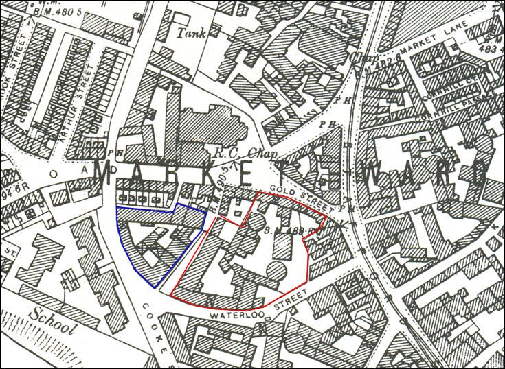 1898 map showing the top of Heathcote Road where it joins Gold Street and Cooke Street