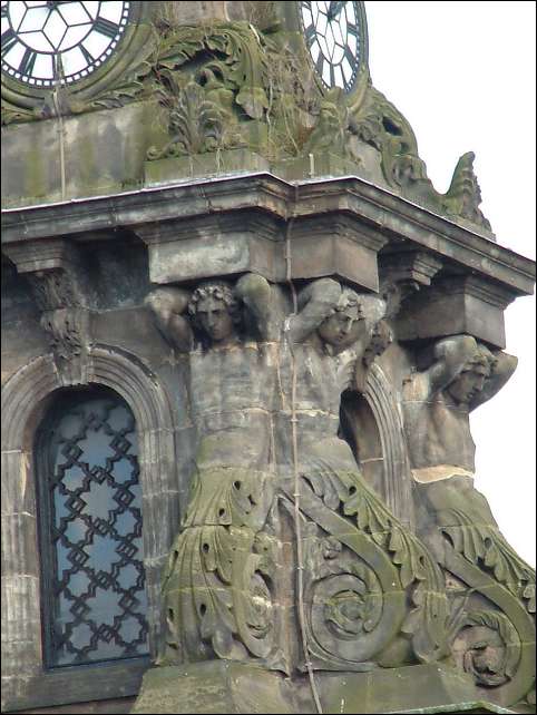 Atlas Figures on the clock tower of the Old Town Hall, Market Place, Burslem 