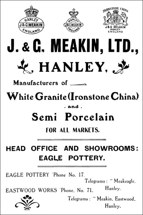 1907 advert for the Meakin Eagle and Eastwood Works