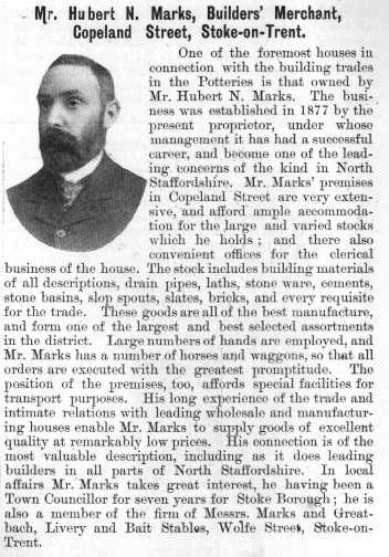 Mr. Hubert N. Marks, Builders' Merchant, Copeland Street, Stoke-on-Trent