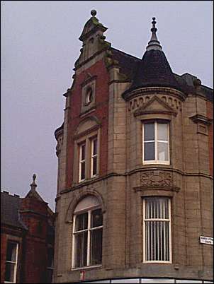 Details on the building - showing the Oriel windows. 