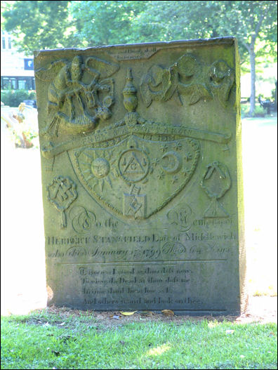 Headstone of Herbert Stansfield showing the Masonic Symbols