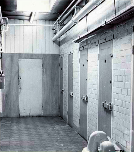 Interior of 1889 Male Vagrants Block, showing cell doors, Stoke-upon-Trent Union Workhouse