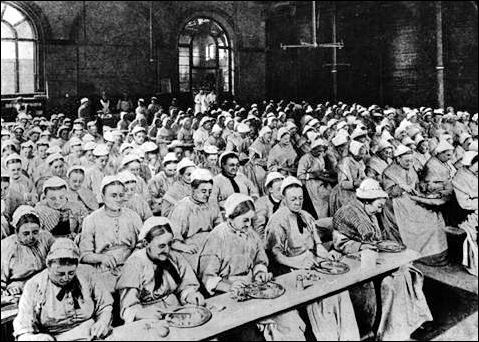 Typical meal time in the female section of a workhouse