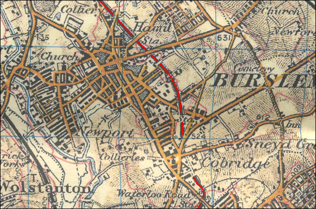 Route of the Loop Line through Burslem and Cobridge - 1902 map