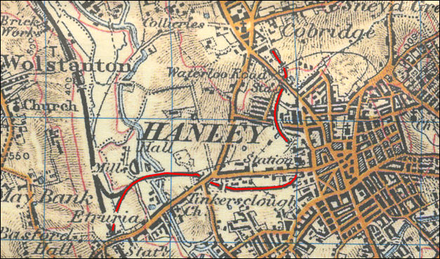 Route of the Loop Line through Etruria and Hanley - 1902 map