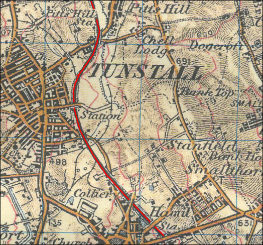 Route of the Loop Line through Tunstall - 1902 map