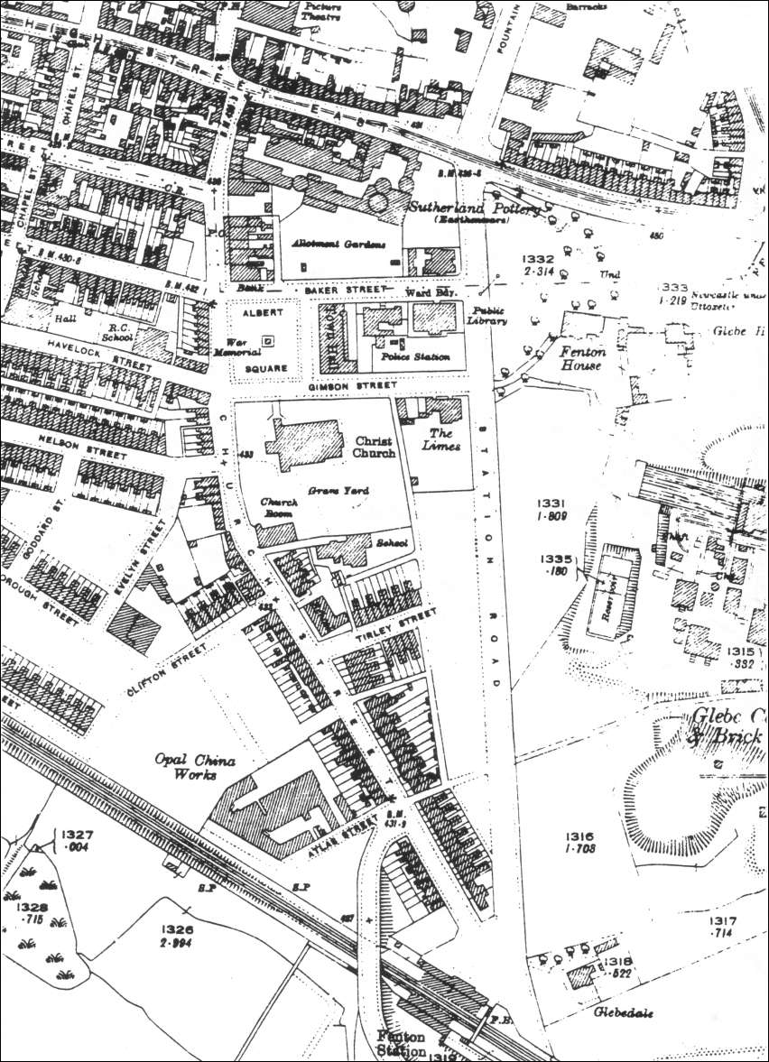 Extract from 1924 OS map - the Christchurch area of Fenton