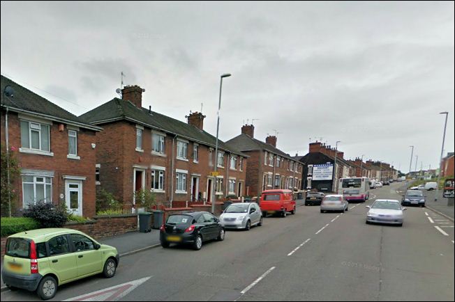 on the left, the houses in Scotia Road, Burslem where David Teale lived until 1953