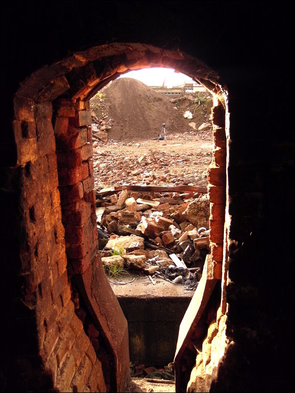 looking out of a kiln door