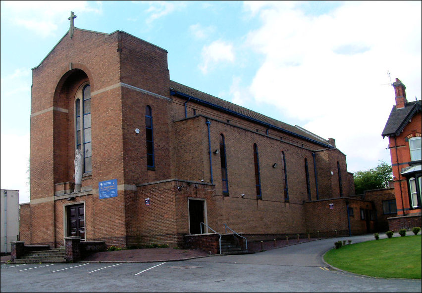 The present church, built of pale yellow brick and designed by Messrs. Sandy and Norris of Stafford, was opened in 1957. 