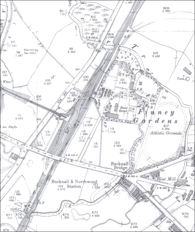 1898 map showing Finney Gardens and the Bucknall & Northwood Station 