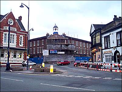 The corner of Enoch Wood's Fountain Place Works undergoing restoration.