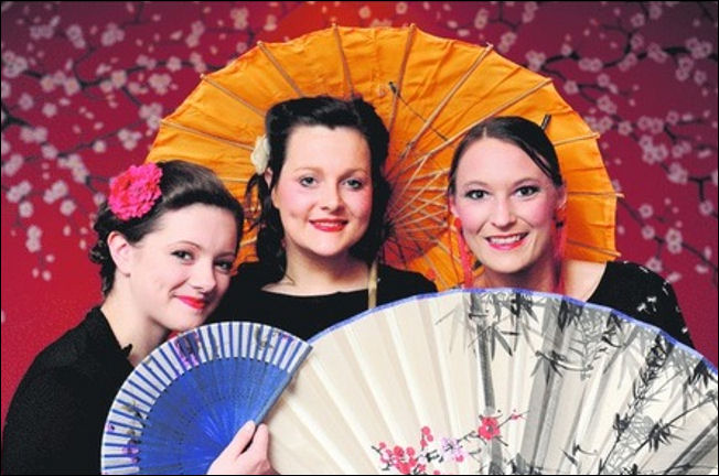 From left, Lydia Hall as Peep Bo, Kate McCredie as Yum Yum and Amy Hargreaves as Pitti Sing.