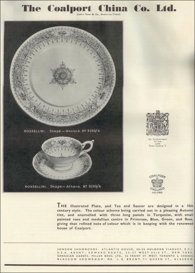The Coalport China Co. Ltd., (John Rose & Co.),  Crescent Potteries - 1939 advert