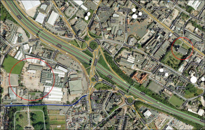 2009 Google map showing the area of the marl hole alongside Spring Garden Road is now an industrial estate 