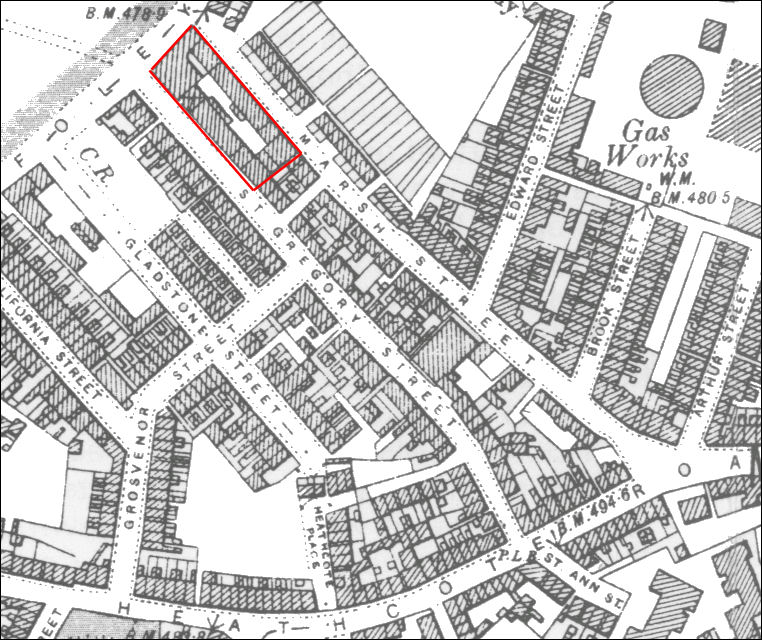 1898 map showing the location of the St. Gregory's Works 