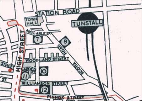 1947 map showing the pottery works in Tunstall town centre 