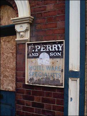 Old Sign: "Perry and Son, Hotel Ware Specialists"
