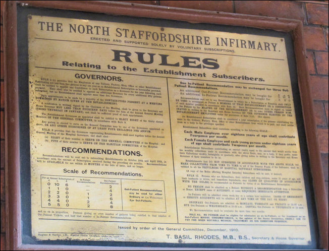 THE NORTH STAFFORDSHIRE INFIRMARY RULES - Relating to the Establishment Subscribers