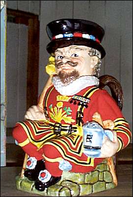 Beefeater Toby Jug painted and ready for glazing and firing