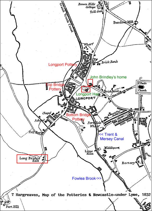 T Hargreaves, 1832 Map of the Potteries & Newcastle-under-Lyme - Longport Area