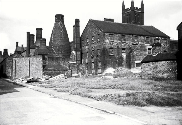 Morpeth Street from Normacot Road. Shows Albion Works c. 1965 